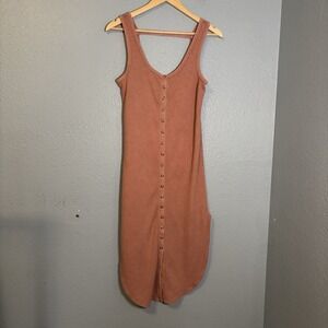 Anthropologie Daily Practice Button-Front Midi Dress Waffle Knit Bronze Small P